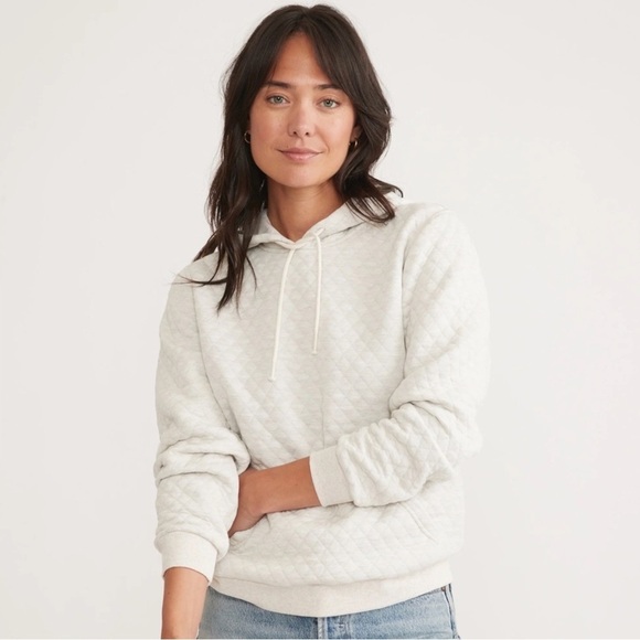 Marine Layer Tops - Marine Layer Corbet Quilted Hoodie Oatmeal Cream Grey Small